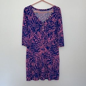 Lilly Pulitzer Pink & Blue Zebra Print Dress Sz medium *has flaws* Pima cotton
